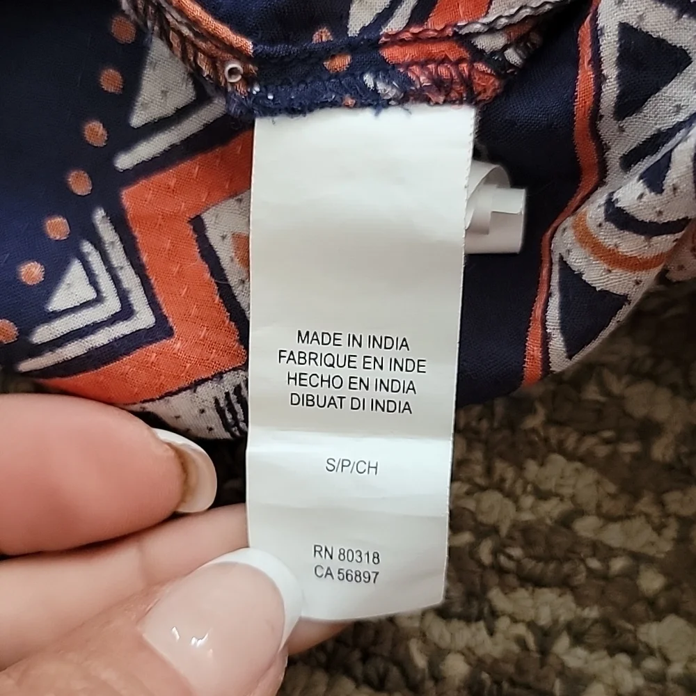 Lucky Brand Boho Tunic Small Blue Printed Boho V Neck - Picture 4 of 6